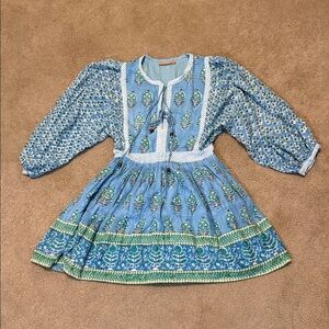 Oliphant for Tuckernuck Mini Bohemian Dress Blue and Green Pattern
